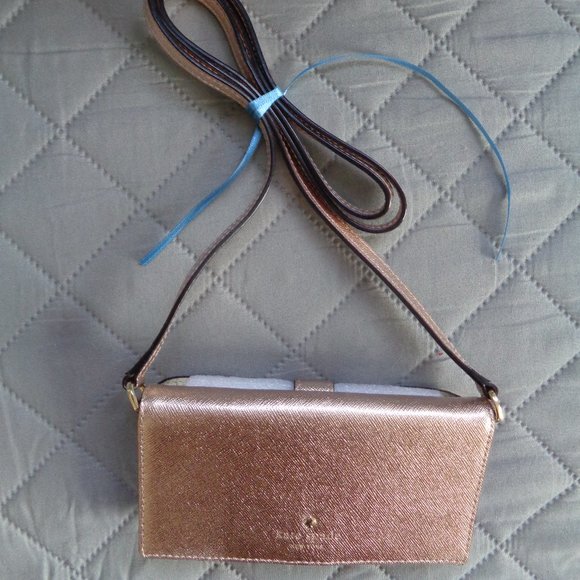 NICE KATE SPADE WRISTLET CROSSBODY WALLET metallic pink #1246 - Picture 3 of 10